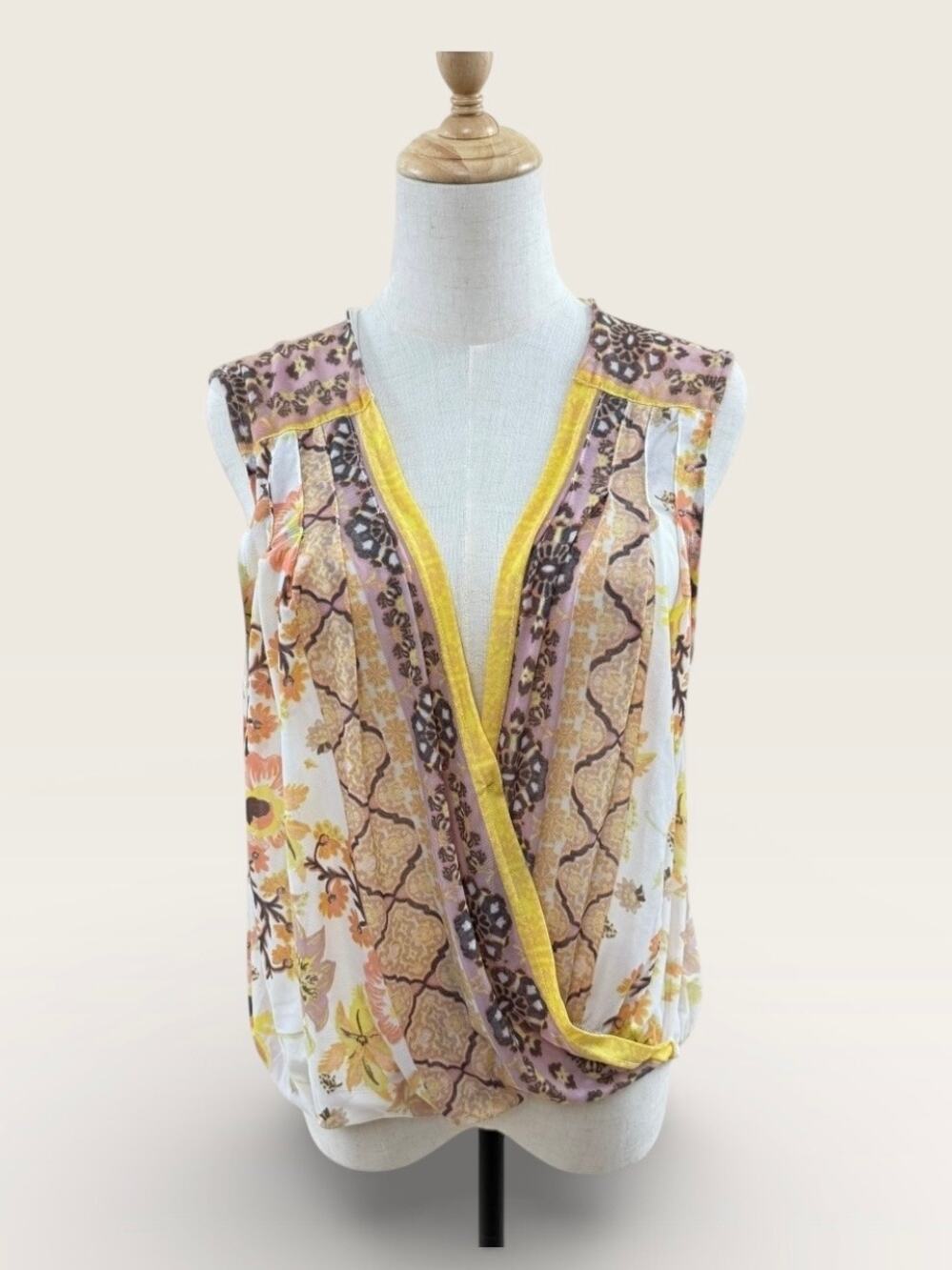 Free People Boho Floral Havana Hi-Low Sleeveless Top, Size XS